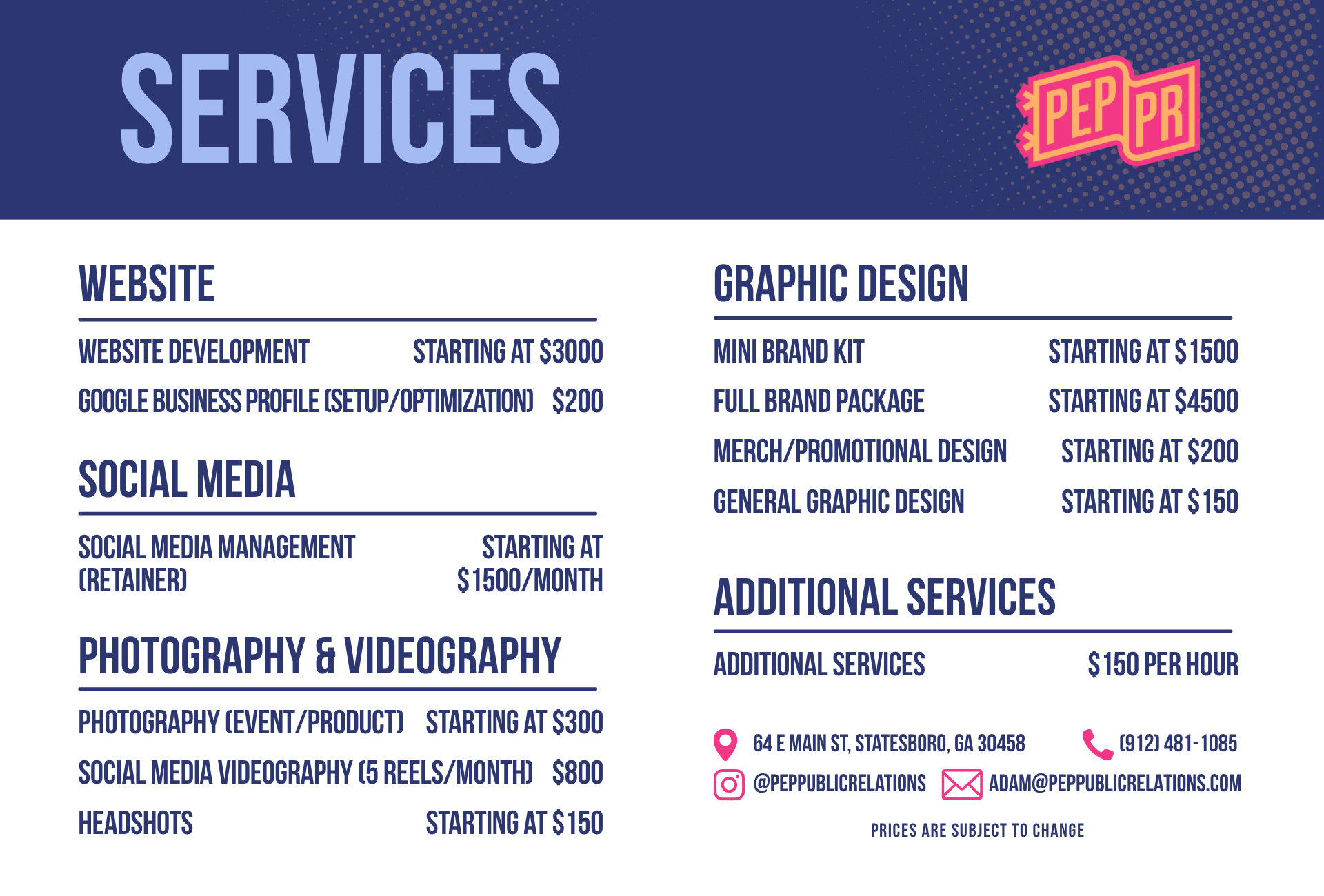 Pep Public Relations Pricing
